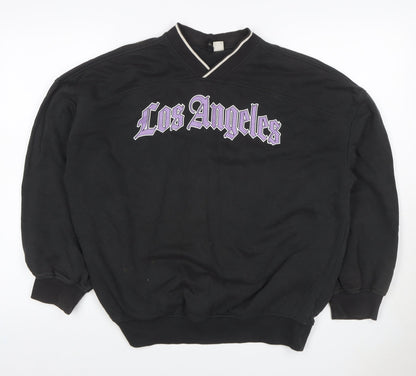 H&M Divided Women Black XXS Los Angeles V-Neck Pullover Sweatshirt
