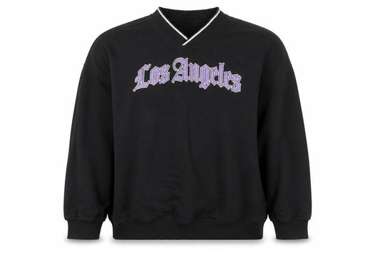 H&M Divided Women Black XXS Los Angeles V-Neck Pullover Sweatshirt