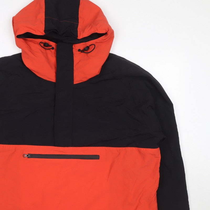 Topman Men's Black Orange L Hooded Anorak Windbreaker Jacket