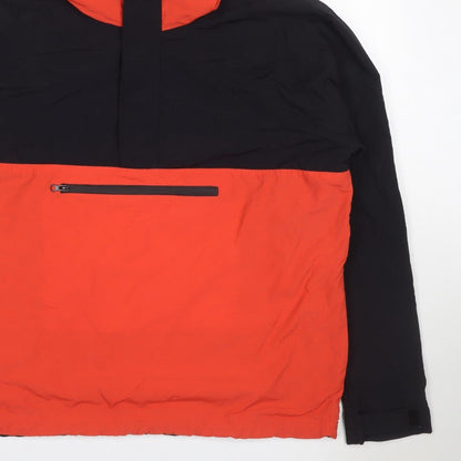 Topman Men's Black Orange L Hooded Anorak Windbreaker Jacket