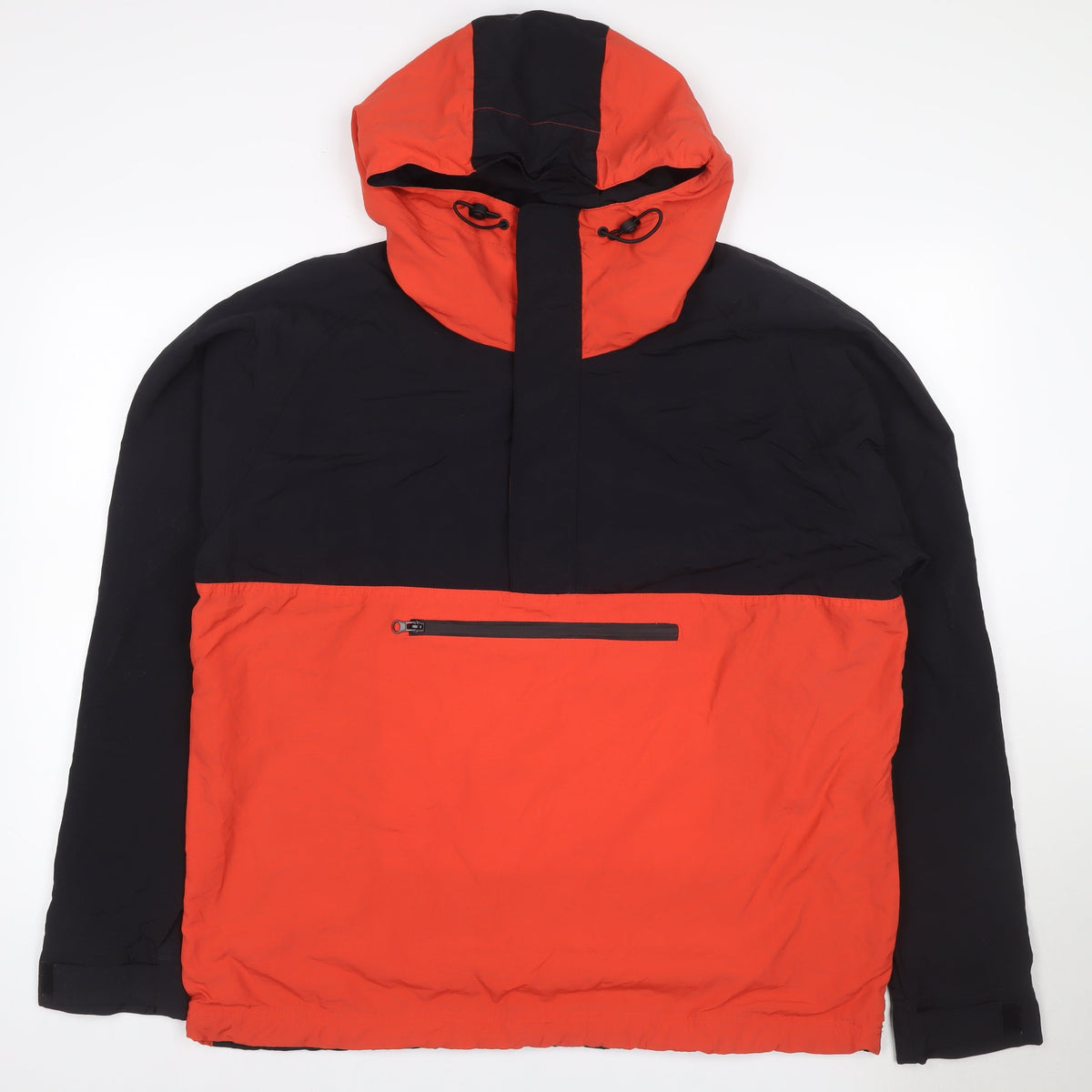 Topman Men's Black Orange L Hooded Anorak Windbreaker Jacket