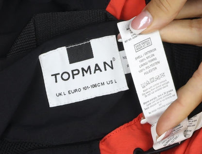 Topman Men's Black Orange L Hooded Anorak Windbreaker Jacket