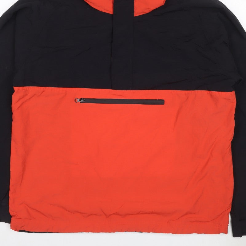 Topman Men's Black Orange L Hooded Anorak Windbreaker Jacket