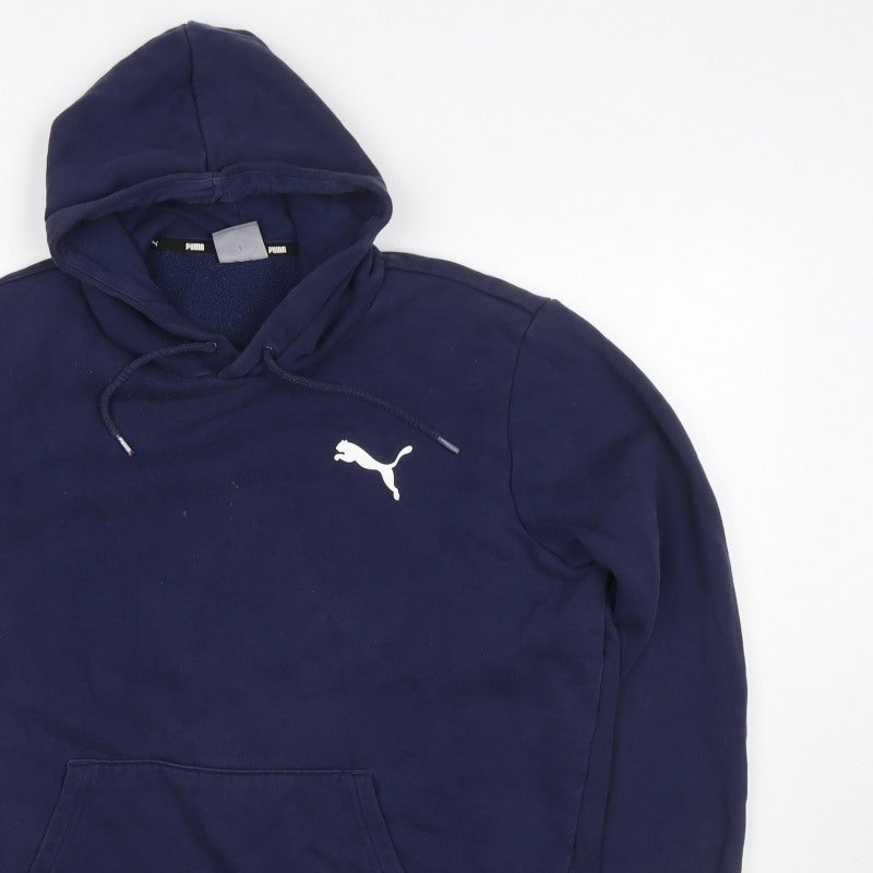 Puma Men's Navy Blue L Pullover Hoodie Logo Sports Fleece