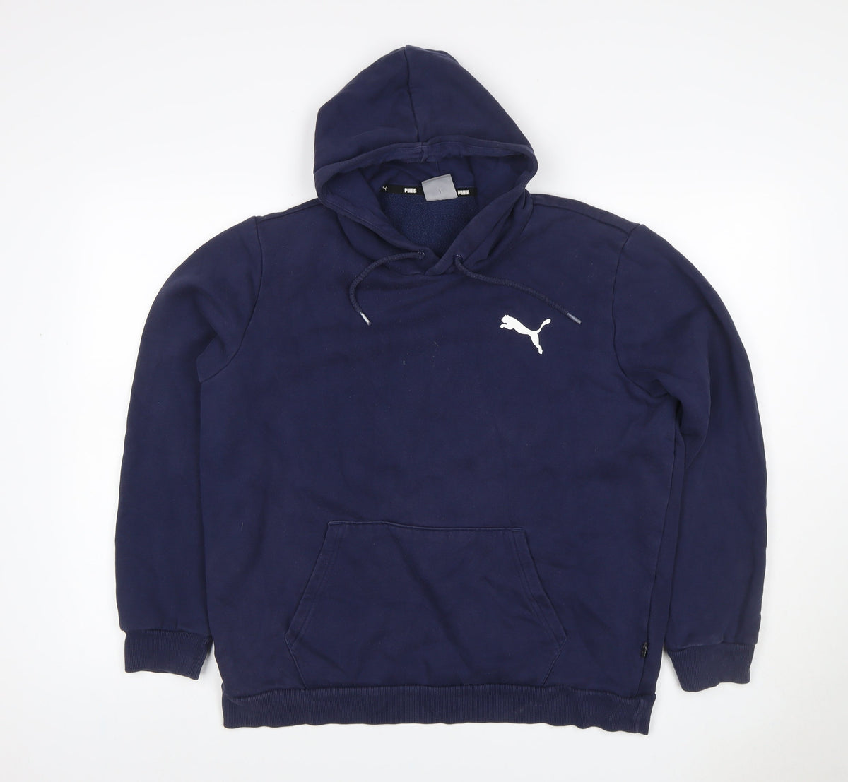 Puma Men's Navy Blue L Pullover Hoodie Logo Sports Fleece