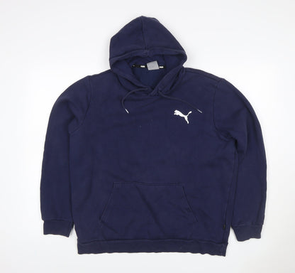 Puma Men's Navy Blue L Pullover Hoodie Logo Sports Fleece