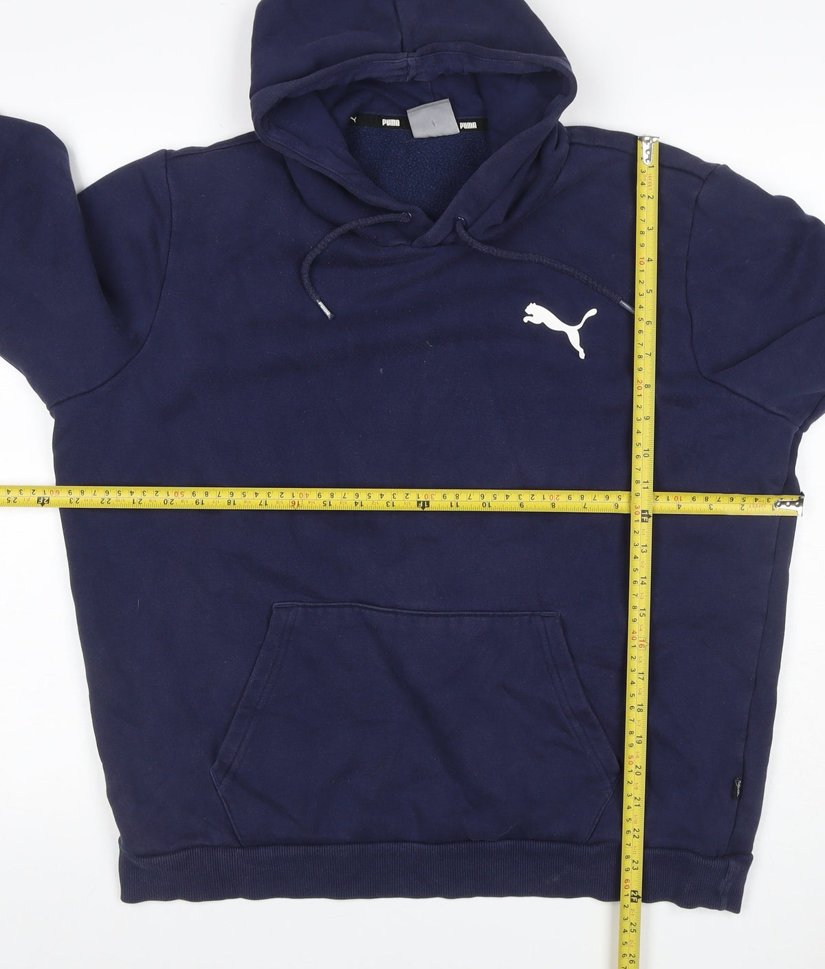 Puma Men's Navy Blue L Pullover Hoodie Logo Sports Fleece