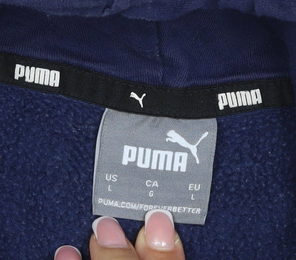 Puma Men's Navy Blue L Pullover Hoodie Logo Sports Fleece