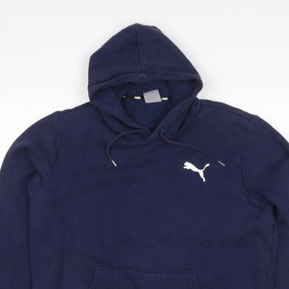 Puma Men's Navy Blue L Pullover Hoodie Logo Sports Fleece