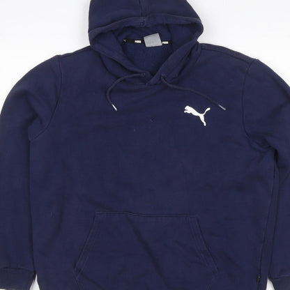 Puma Men's Navy Blue L Pullover Hoodie Logo Sports Fleece