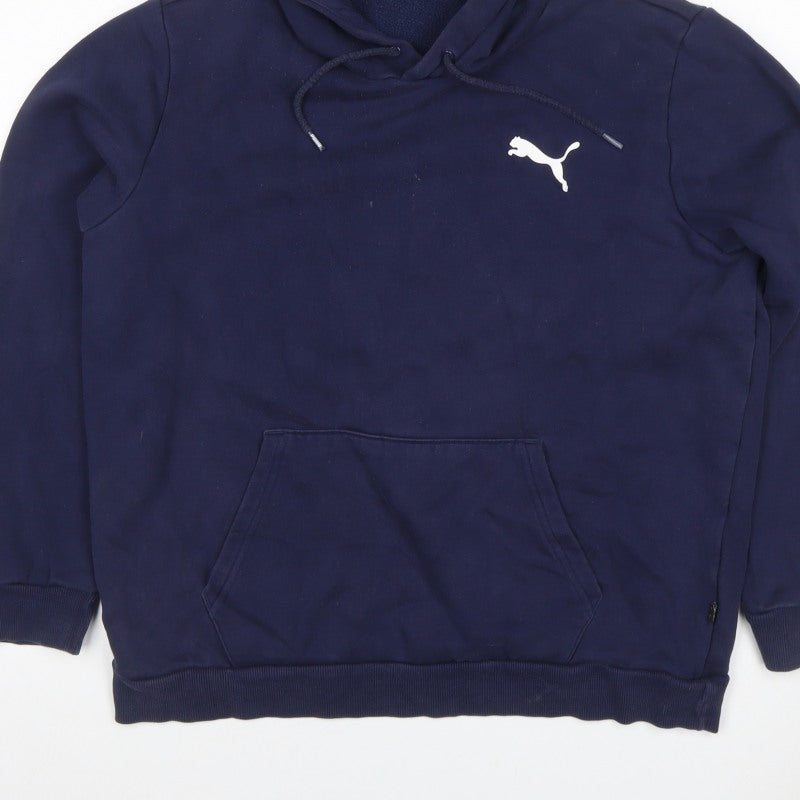 Puma Men's Navy Blue L Pullover Hoodie Logo Sports Fleece