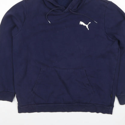 Puma Men's Navy Blue L Pullover Hoodie Logo Sports Fleece