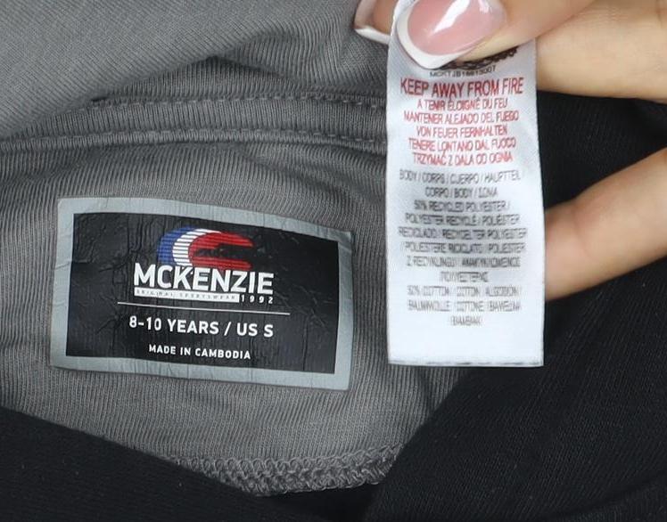 McKenzie Boys Black Pullover Hoodie 8-10 Years Logo Fleece
