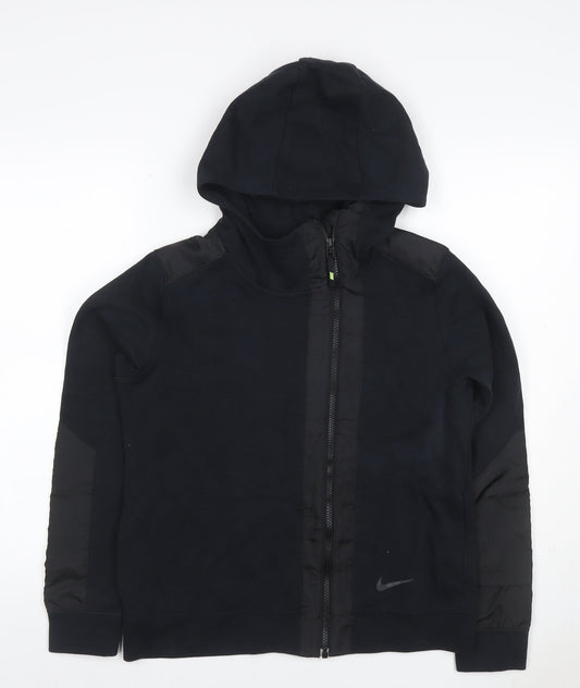 Back view of Nike Teens Black L Full Zip Hooded Sweatshirt Logo Cotton Blend