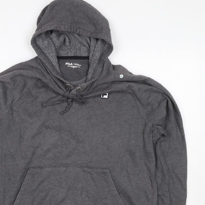 FILA Men’s Grey S Pullover Hoodie Logo Fleece Kangaroo Pocket