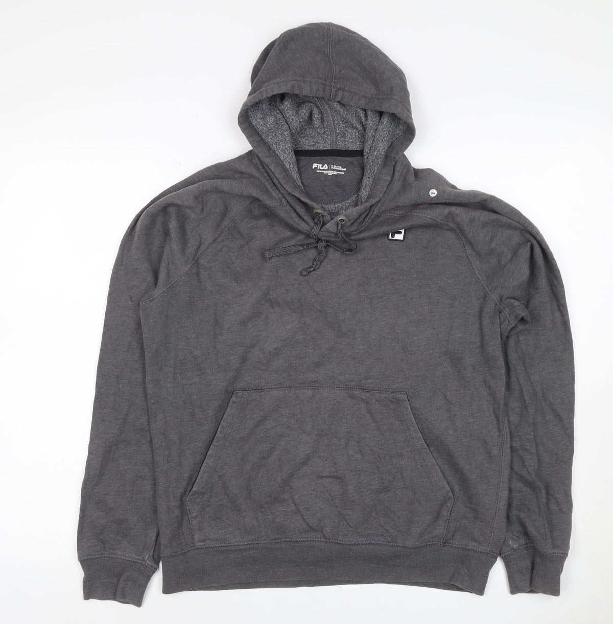 FILA Men’s Grey S Pullover Hoodie Logo Fleece Kangaroo Pocket