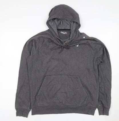 FILA Men’s Grey S Pullover Hoodie Logo Fleece Kangaroo Pocket