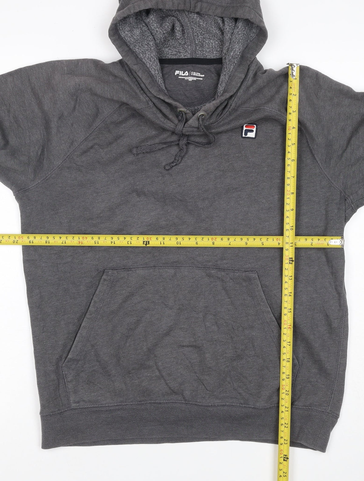 FILA Men’s Grey S Pullover Hoodie Logo Fleece Kangaroo Pocket