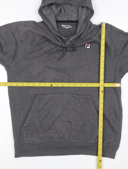 FILA Men’s Grey S Pullover Hoodie Logo Fleece Kangaroo Pocket
