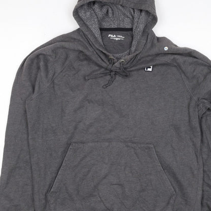 FILA Men’s Grey S Pullover Hoodie Logo Fleece Kangaroo Pocket