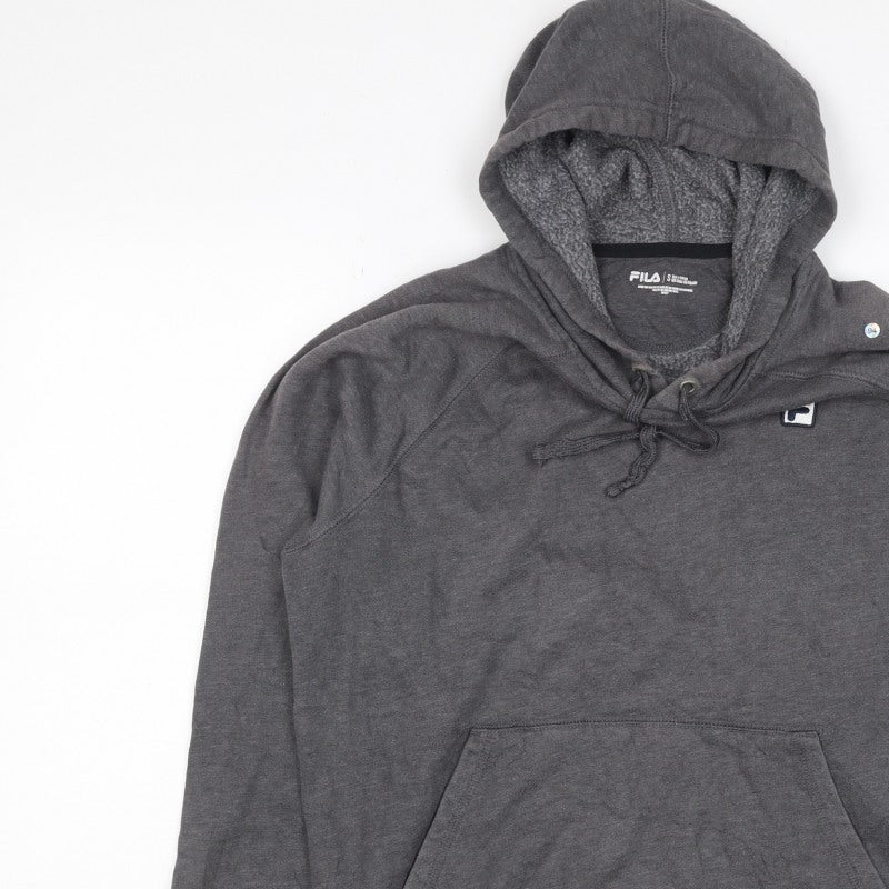 FILA Men’s Grey S Pullover Hoodie Logo Fleece Kangaroo Pocket
