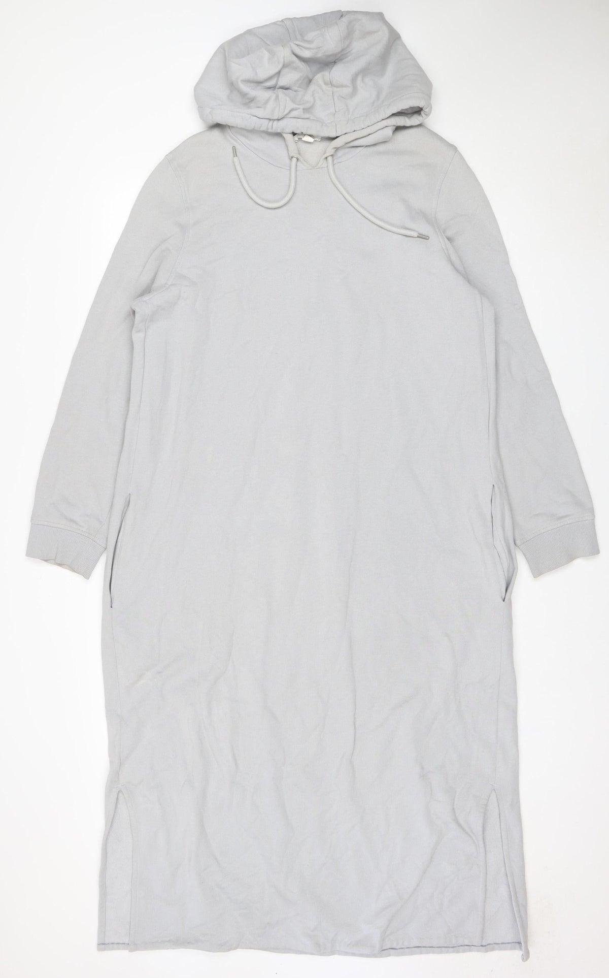 COS Women Grey L Long Hooded Jersey Jumper Dress Pockets