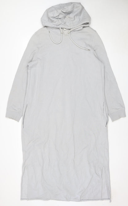 COS Women Grey L Long Hooded Jersey Jumper Dress Pockets