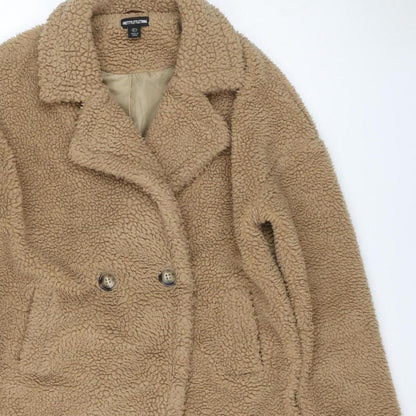 PrettyLittleThing Women’s Beige UK 8 Teddy Borg Jacket Button Lined