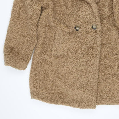 PrettyLittleThing Women’s Beige UK 8 Teddy Borg Jacket Button Lined