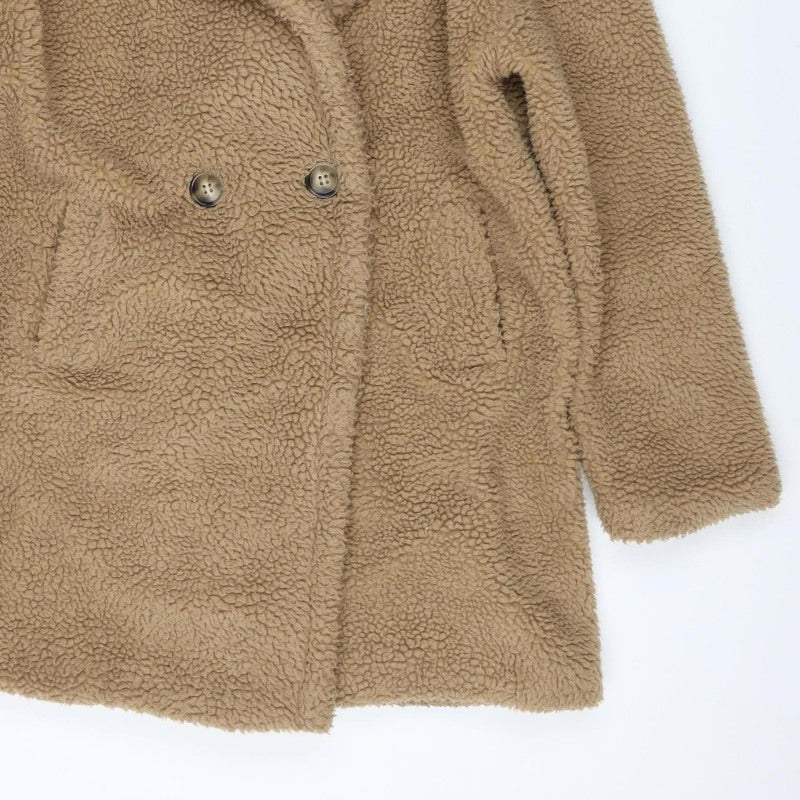 PrettyLittleThing Women’s Beige UK 8 Teddy Borg Jacket Button Lined