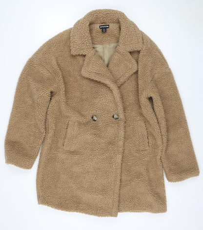 PrettyLittleThing Women’s Beige UK 8 Teddy Borg Jacket Button Lined