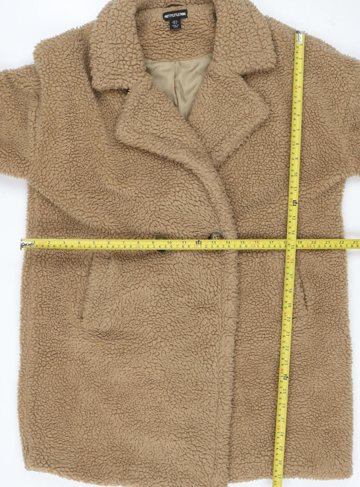 PrettyLittleThing Women’s Beige UK 8 Teddy Borg Jacket Button Lined