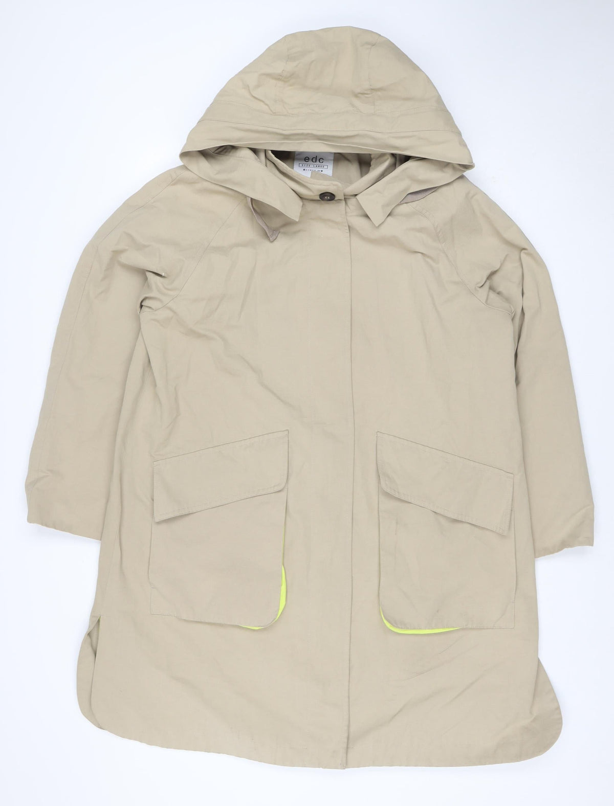 EDC Women’s Beige XL UK 12 Hooded Long Cotton Blend Parka Coat