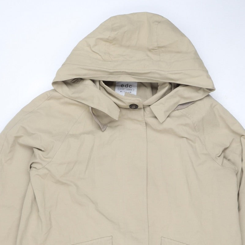 EDC Women’s Beige XL UK 12 Hooded Long Cotton Blend Parka Coat