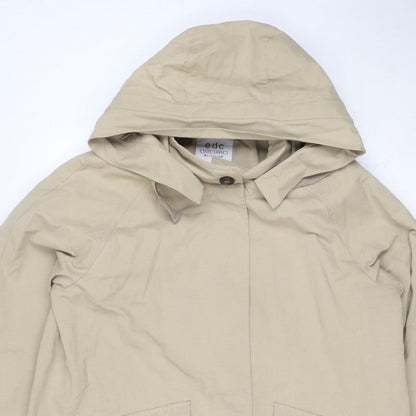 EDC Women’s Beige XL UK 12 Hooded Long Cotton Blend Parka Coat