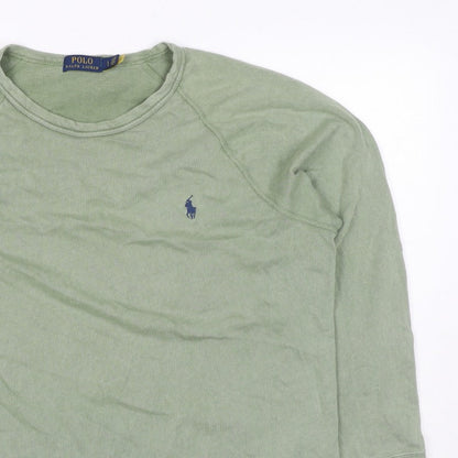 Polo Ralph Lauren Men Green L Logo Embroidered Crew Neck Pullover Sweatshirt