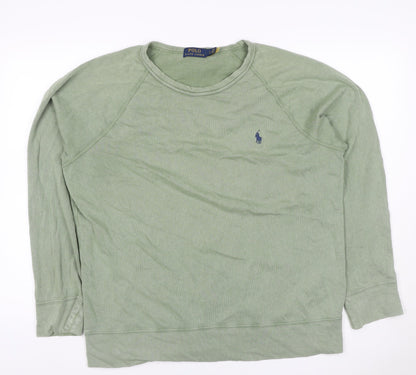 Polo Ralph Lauren Men Green L Logo Embroidered Crew Neck Pullover Sweatshirt