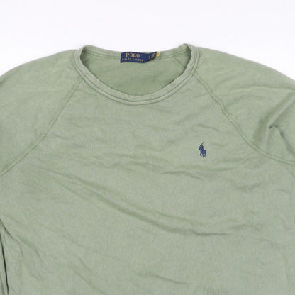 Polo Ralph Lauren Men Green L Logo Embroidered Crew Neck Pullover Sweatshirt