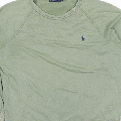 Polo Ralph Lauren Men Green L Logo Embroidered Crew Neck Pullover Sweatshirt