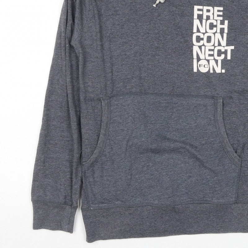 French Connection Men’s Grey L Pullover Hoodie Logo Graphic Pockets