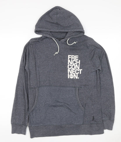 French Connection Men’s Grey L Pullover Hoodie Logo Graphic Pockets
