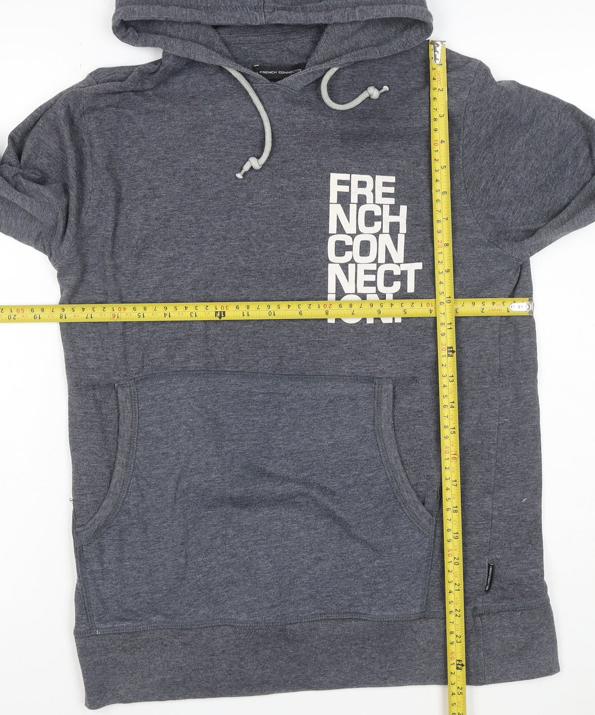 French Connection Men’s Grey L Pullover Hoodie Logo Graphic Pockets