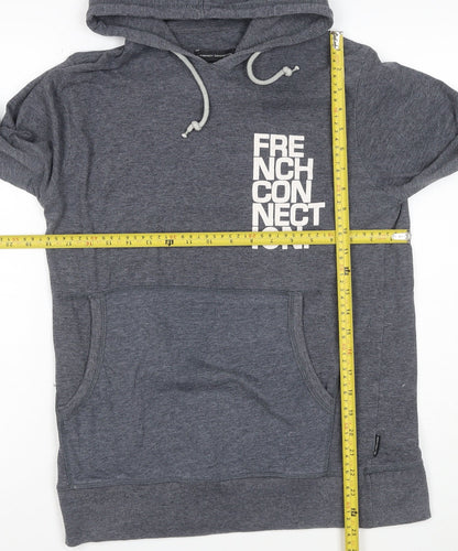 French Connection Men’s Grey L Pullover Hoodie Logo Graphic Pockets