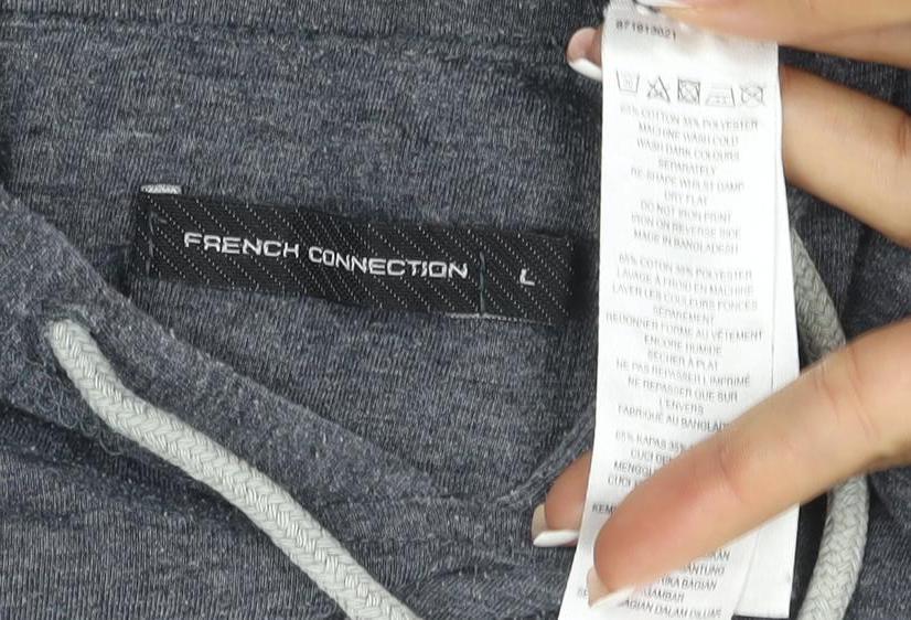 French Connection Men’s Grey L Pullover Hoodie Logo Graphic Pockets
