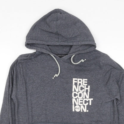 French Connection Men’s Grey L Pullover Hoodie Logo Graphic Pockets
