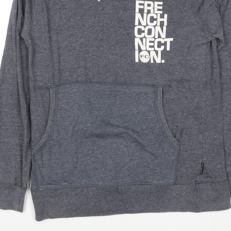 French Connection Men’s Grey L Pullover Hoodie Logo Graphic Pockets