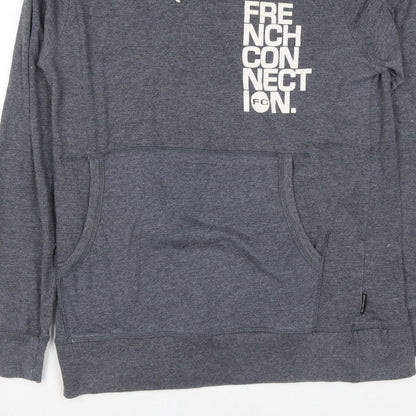 French Connection Men’s Grey L Pullover Hoodie Logo Graphic Pockets