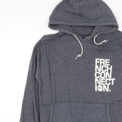 French Connection Men’s Grey L Pullover Hoodie Logo Graphic Pockets