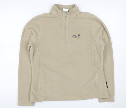 Jack Wolfskin Women’s Beige UK 14 Fleece 1/4 Zip Dog Paw Sweatshirt