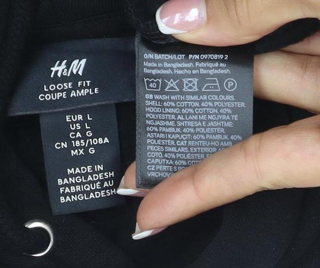 H&M Women’s Black L Loose Fit Pullover Hoodie Drawstring Pocket